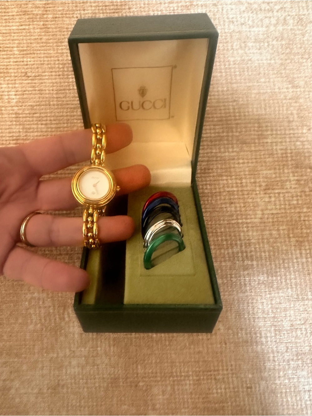 Vintage Gucci Gold Plated Women’s Bracelet Watch with Interchangeable Face Color